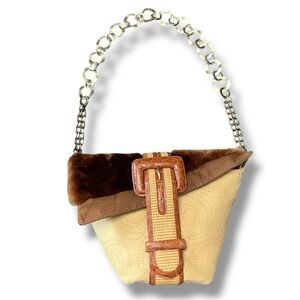 Vintage 90’s Asymmetrical Shoulder Bag with Leather Belt Closure & Chain Strap